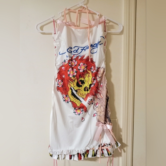 Ed Hardy Dresses & Skirts - Ed Hardy White Dress with Vibrant Skull Art
